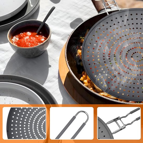 Siliconen spatbeschermingspannen, 32cm opvouwbare spatbescherming van siliconen, universele panspatbescherming, spatbeschermingsdeksel voor potten en pannen, spatbeschermingspan ter bescherming tegen vetspatten, grijs