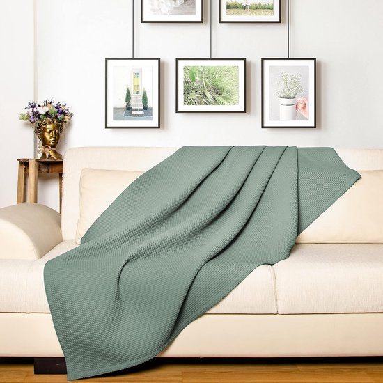 Premium sprei 150 x 200 cm - wafel piqué 100% katoen - lichte zomerdeken wafellook - katonen deken als sprei, bankdeken, bankdeken (mintgroen)