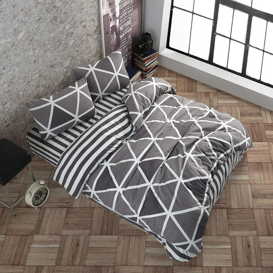 Stripe Beddengoed, 155 x 220 cm, grijs, ademend, renforcé beddengoedset met 1 dekbedovertrek van 155 x 220 cm en 1 kussensloop van 80 x 80 cm, beddengoed, grijs