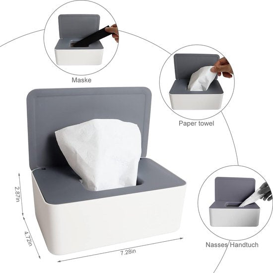 doekjesbox, babydoekjesbox, kinderdoeken, toiletpapier, doos, tissue, opbergkoffer, zakdoekhouder, auto, kunststof, vochtige doekjes, dispenser, doekendoos, servettenbox