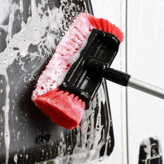 Telescopische wasborstel, autowasborstel voor caravan, auto, vrachtwagen, bus, bestelwagen, camper, telescoopsteel van 105-180 cm uittrekbaar, autowasborstel, reinigingsborstel