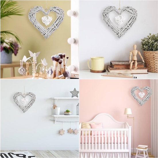 Wanddecoratie met hartjes, mandkrans in hartvorm, voor bruiloft, feest, huis en slaapkamer. Vertaling: Muurdecoratie met hartjes, een mandkrans in de vorm van een hart, geschikt voor bruiloften, feesten, het huis en de slaapkamer.