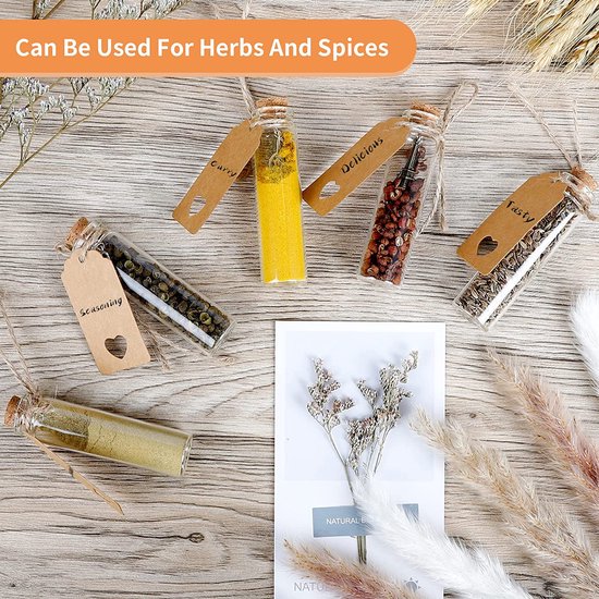 Glazen reageerbuisjes met kurk, 20 ml mini-glazen flessen, kleine reageerbuisjes met hanger, etiketten, trechter, henneptouw, gastgeschenk, bruiloft, feestdecoratie