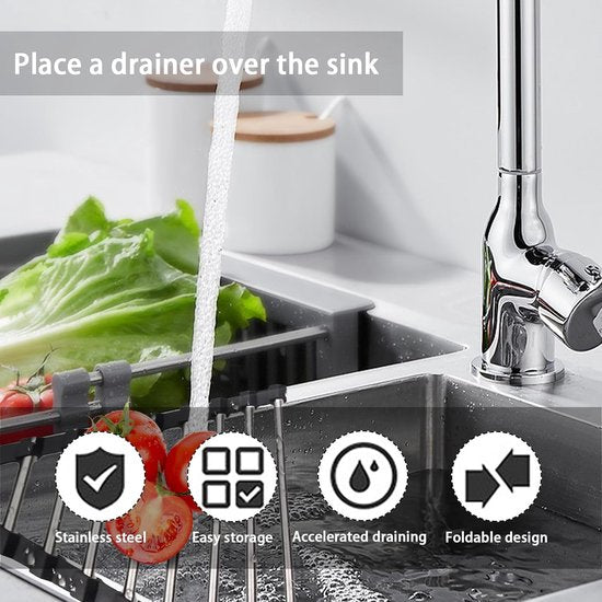 gootsteenorganizer voor servies is gemaakt van hoogwaardig 201 roestvrij staal, dat sterk belastbaar, niet gemakkelijk te vervormen of te breken, duurzaam en roestvrij