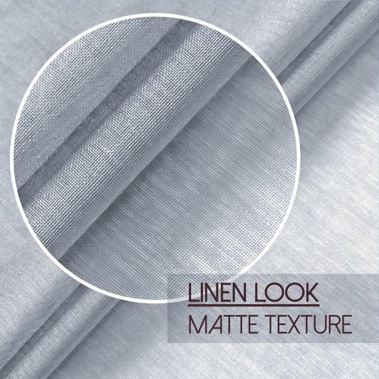 Voile gordijnen met oogjes, halftransparant, kort, linnenlook, voorhang, vitrage, grijs, 225 x 140 cm (h x b) voor woonkamer, slaapkamer, kinderkamer, set van 2