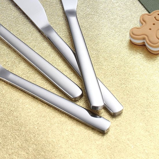 Bestekset, 12-delig, premium roestvrij staal, 6 tafelvorken en 6 tafelmessenset, steakmessen, steakvorken voor 6 personen, hoogglans gepolijst, vaatwasmachinebestendig (glanzend zilver)