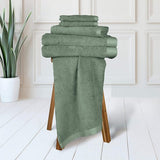 Handdoekenset 6-delig, badhanddoekenset van 100% gekamd katoen, hotelkwaliteit, badkamerset, Belgisch merk, 500 g/m2, grijsgroen, cadeauset