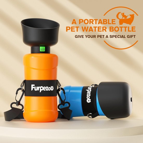 Hondenwaterfles 800 ml, opvouwbare waterfles voor honden en katten, lichtgewicht waterdispenser voor huisdieren voor buiten wandelen, wandelen, reizen, oranje