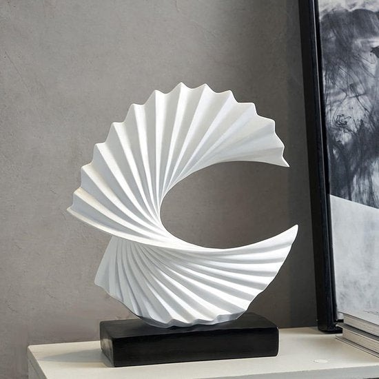 Abstracte sculptuur, moderne decoratie in wit, decoratieve spiraal van hars, 28 cm hoog, voor woonkamer, slaapkamer, bureaublad, kasten
