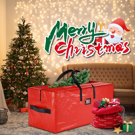 Storage Bag L Clothes Storage Waterproof Moving Bag Made of PE Fabric, Reinforced Handles Cushion Bag Garden Cushions for Christmas Trees, 122 x 40 x 52 cm (Red) Christmas Tree Cover