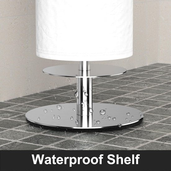 Staande toiletpapierhouder en vervangende rolhouder, opslag van toiletpapier, gemaakt van roestvrij staal, roestvrij, vrijstaand, mat voor badkamer, met scheidingsplaat voor waterbescherming