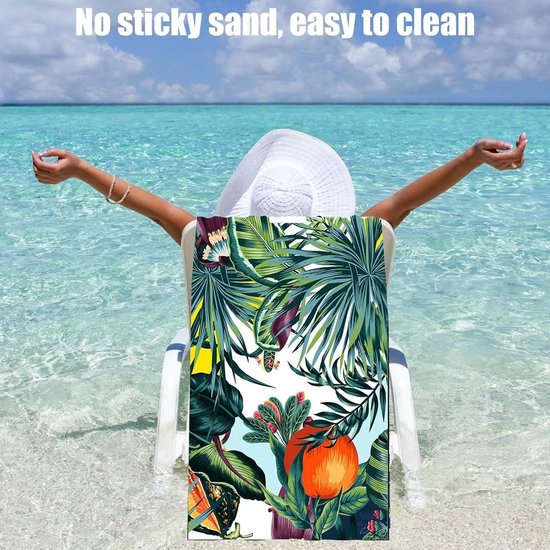 Strandlaken, microvezel strandlaken, microvezel badhanddoek groot 180x90cm, superlichte strandlaken, sneldrogend, absorberende sporthanddoek voor sport, reizen, yoga, kamperen, strandgymnastiek