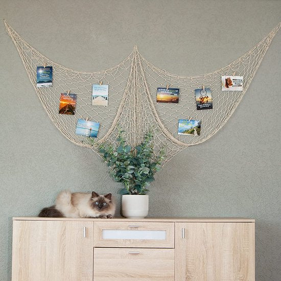 Visnet decoratie - 150x200cm - zacht & hoogwaardig - fotonnet - maritieme decoratie, tuin, zee | incl. 20 houten clips