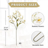 3 Pieces Wild Flowers Artificial with Long Stem Bendable Artificial Flowers for Living Room Bathroom Decoration Home Decoration Flower Arrangement Artificial Flowers Silk Plastic Flowers Mixed 03