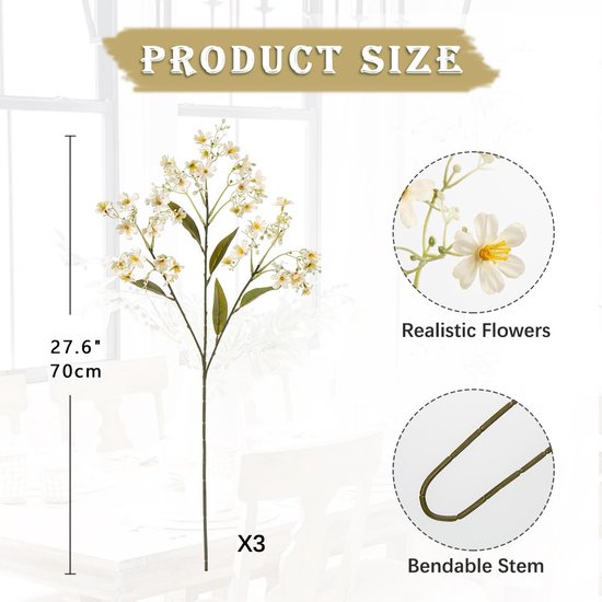 3 Pieces Wild Flowers Artificial with Long Stem Bendable Artificial Flowers for Living Room Bathroom Decoration Home Decoration Flower Arrangement Artificial Flowers Silk Plastic Flowers Mixed 03