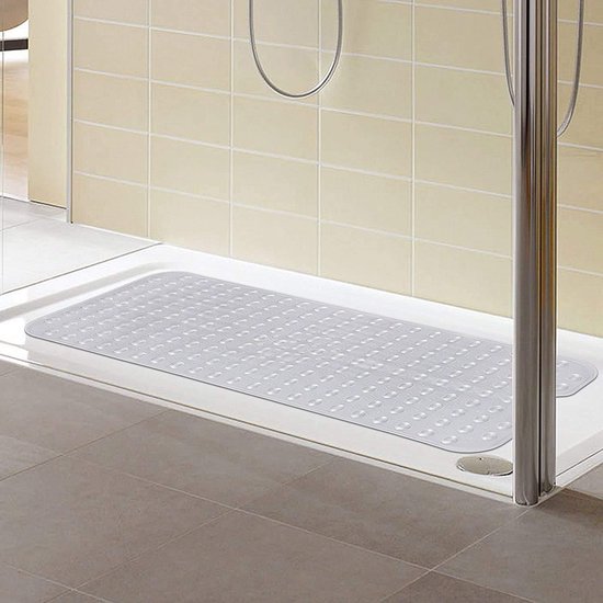 Lange badmatten 100 x 40 cm badmat bad anti-slip anti-schimmel rubber douchemat met afvoergaten en zuignappen machinewasbaar (wit)