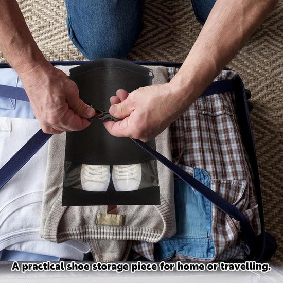 12 stuks schoenenzakjes, schoenentas voor op reis, met trekkoord en transparant venster, waterdichte schoenenzak, stoffen tas voor schoenen, kleding, mannen, vrouwen, zwart, zwart, drinkzak