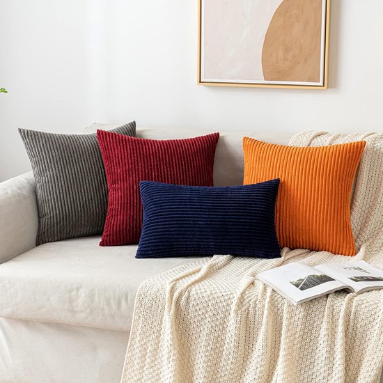 Kussensloop, corduroy, sierkussensloop, bankkussen, 50 x 50 cm, corduroy, decoratieve zachte sierkussenhoezen, kussens voor bank, stoel, thuis, slaapkamer, wijnrood