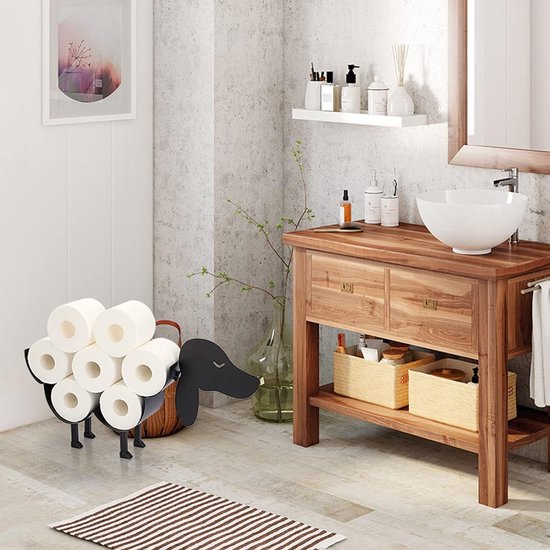 Zwarte toiletpapierhouder van metaal, wc-rolhouder, papierhouder, toiletrolhouder, wandmontage, hondenvorm, decoratie voor badkamer