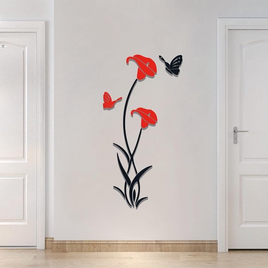 Muurtattoo Bloem 3D DIY-muursticker voor woonkamer muursticker voor slaapkamer wanddecoratie voor bankachtergrond TV-muurachtergrond (59 x 31 in, rood)