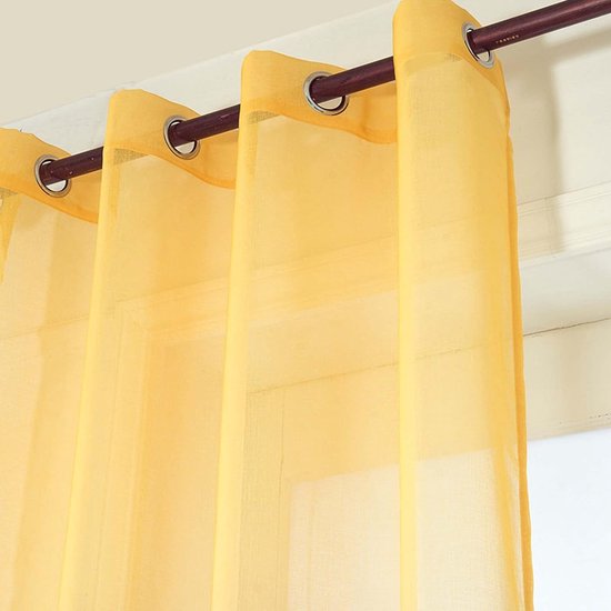 Set van 2 gordijnen met kleurverloop, transparante gordijnen, linnen, decoratieve vitrage voor woonkamer, slaapkamer, raamdecoratie voor het raam, 135 x 240 cm (b x h), geel en grijs