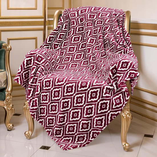 Marokkaanse lotusblauwe fleece deken voor bank, licht, zacht, gezellig loungedeken voor alle seizoenen.