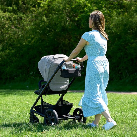 Organizer voor kinderwagen, met waterdichte regenhoes en 2 kinderwagenclips fluweelzwart