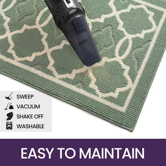Deurmat voor binnen, 60 x 90 cm, wasbaar, vuilvangmat, antislip, voetmat, binnen, waterabsorberende voetmatten, huisdeur, entreetapijt, huisdeurmat, deurmat, groen
