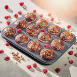 Muffinvorm, ronde cakevorm, broodvorm met 12 muffinvormen, antiaanbaklaag, 36 x 27 x 3 cm, bakvorm voor muffin of cupcake