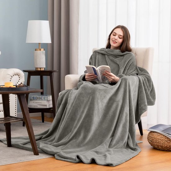 Knuffeldeken met mouwen en voetenzak, fleece, microvezel, zachte fleecedeken, dagdeken, tv-deken om aan te trekken, cadeau voor vriendin moeder