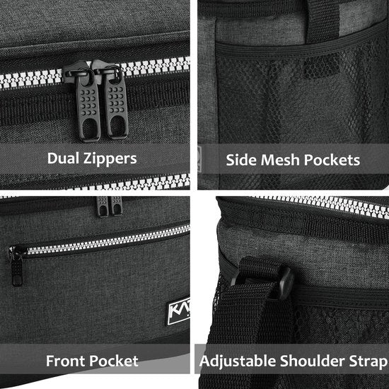 lunchtas voor vrouwen en mannen, lekvrije thermische herbruikbare lunchtas voor volwassenen, lunchtas voor kantoor, werk, houtskool