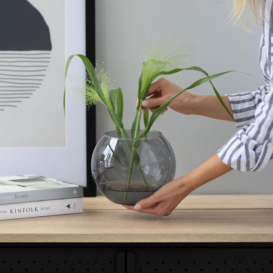 Kogelvaas glas Ø 19 cm H: 15,5 cm planten terrarium vaas grijs glazen vaas ronde vaas kleurrijke vis kom deco grijze vaas hydrocultuur vaas ronde vaas kandelaar | Olivia