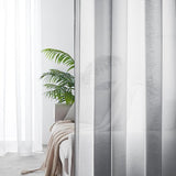 Voile Curtains, Semi-Transparent Short Striped Eyelet Curtain, Modern Home Style, White + Grey, 122 x 140 cm (H x W), for Decoration, Children's Room, Living Room, Bedroom, Set of 2