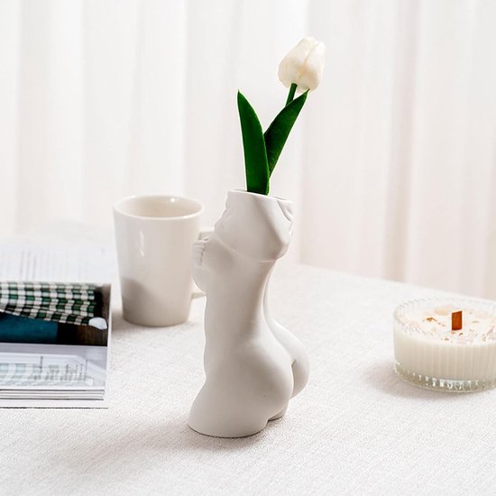 Keramische vaas, tulpen, buiten, ongeglazuurd, pampasgras, bloemenvaas, moderne vazen, klein, voor tafeldecoratie decoratie, vaas, mat wit, voor woondecoratie, woonkamer, B