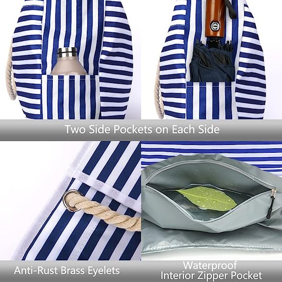 Extra grote strandtas, XXL familie, badtas XXL, voor familie, waterdicht met neuszak en flesopener, strandtas, zomertas, voor strand, zwembad, fitnessstudio, reizen