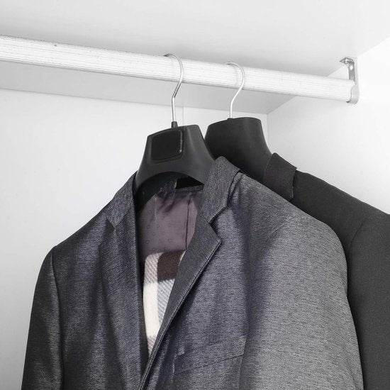 Brede zwarte plastic kleerhangers voor colberts en broeken - Set van 5