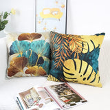 Decoratieve kussenhoes, 50 x 50 cm, set van 4 kussenslopen, petrol, goud, tuinlounge bank, sierkussen, kussenhoes, landhuisstijl, sierkussenhoes, linnen, tuin, outdoor, kussen, bankkussen