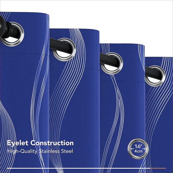 Deconovo Verduisteringsgordijnen met Ringen, Gordijn Warmte-isolerend met Zilver Strepen voor Slaapkamer, 117x229 cm (B x H), Royalblauw, 2 stuks