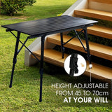 Campingtafel, opvouwbaar, in hoogte verstelbaar, klaptafel, aluminium, 90 x 53 cm, voor 4 personen, gemakkelijk op de camping, inklapbare vouwtafel