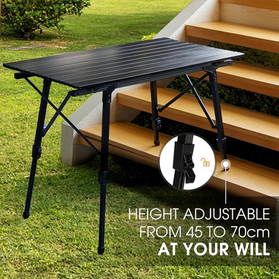 Campingtafel, opvouwbaar, in hoogte verstelbaar, klaptafel, aluminium, 90 x 53 cm, voor 4 personen, gemakkelijk op de camping, inklapbare vouwtafel