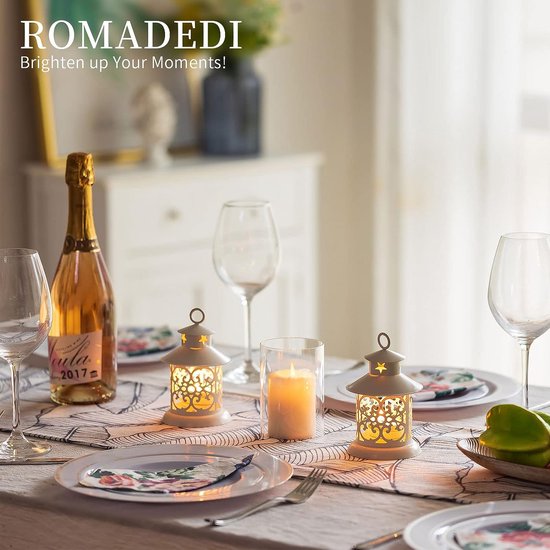 Theelicht lantaarn wit decoratie - set van 4 vintage lantaarns kaars metaal klein met gravure voor kaarsen, tafeldecoratie, bruiloft, Kerstmis, Ramadan, balkon, tuin, outdoor