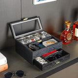 Horlogedoos voor heren, 4 horloges met glazen venster, horlogeopbergdoos, horlogekoffer met lade, cadeau voor mannen,echtgenoot, vriend, Zwart