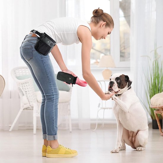 Hondenvoerzak, 2-in-1 behandel zak voor honden, met waterfles zak, verwijderbare voedselzak met fecale zak Dispenser voor wandelen en Hondentraining (Zwart groen)