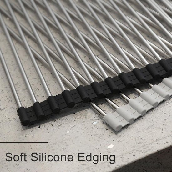 Roestvrij stalen afdruiprek, afdruiprek, afdruiprek, oprolbaar afdruiprek, inklapbaar en afneembaar, voor keuken, spoelbakken, fruit, groenten (43 x 40 cm)