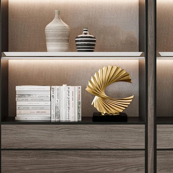 Modern Abstract Sculptuur Zwarte Sokkel, Goud Feng Shui Standbeeld Spiraal van Hars 28 cm hoge Represents Good Luck of Career and Wealth