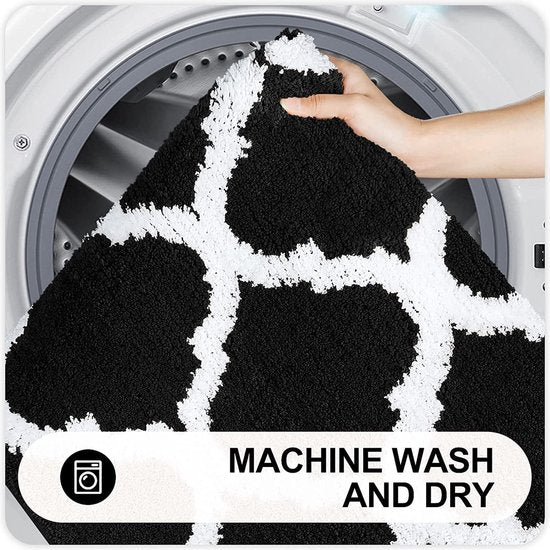 Antislip badmatset, 2-delig, zacht, hoogpolig, badkamertapijt, set microvezel, 2-delig, zwart Antislip badmatset, bestaande uit 2 stuks, zacht en hoogpolig, badkamertapijt, set van microvezel, ook bestaande uit 2 stuks, in de kleur zwart.