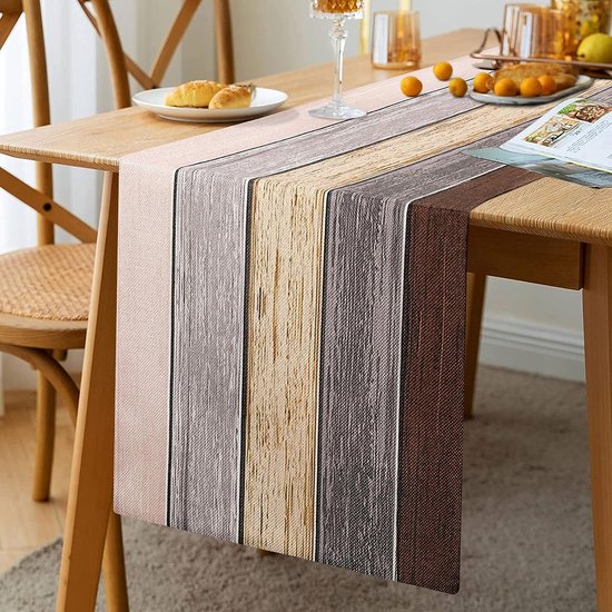 Tafelloper grijs modern 33 x 183 cm moderne kunst retro boerderij kleurverloop bruin beige houten plank tafel vlag woondecoratie voor festival bruiloft party commode woonkamer tafelloper landelijke stijl