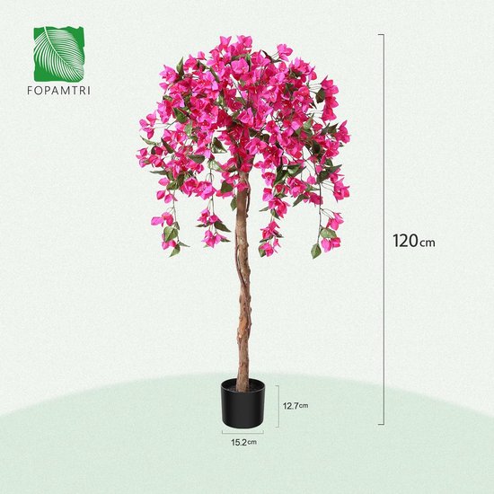 kunstplant kunstboom met bloemen 120 cm kunstplanten in pot grote roze nepplanten voor binnen buiten slaapkamer kantoor tuindecoratie (1 stuk)