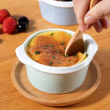 Bakvorm taartvorm, soufflévormen porselein, 6-delige mini ovenschaal ovenvormen voor crème brûlée dessertsoufflé, ronde vorm, inhoud 160 ml, optimale inhoud 140 ml