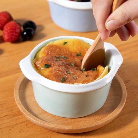 Bakvorm taartvorm, soufflévormen porselein, 6-delige mini ovenschaal ovenvormen voor crème brûlée dessertsoufflé, ronde vorm, inhoud 160 ml, optimale inhoud 140 ml